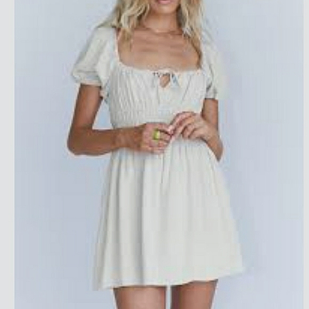NEW Princess Polly Madelyn Linen Blend Mini Dress Beige Size 12